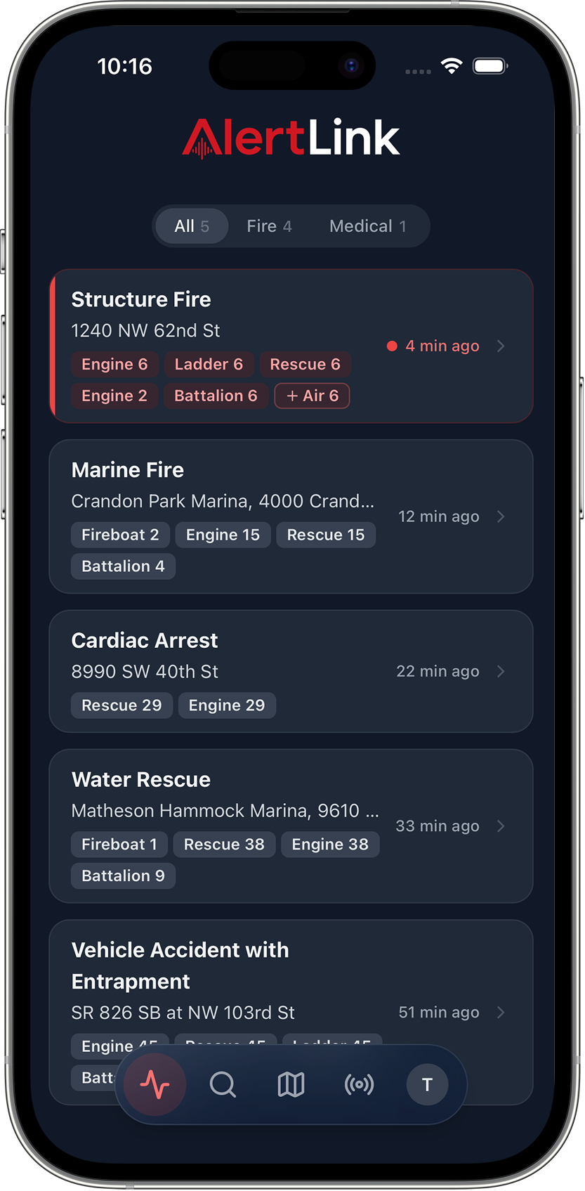 AlertLink live incident feed